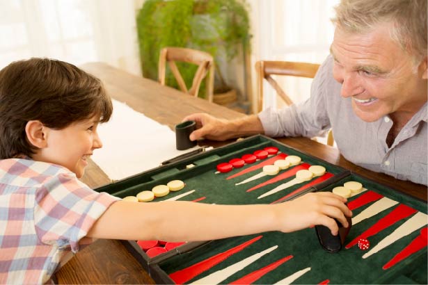 Backgammon is enjoyed by all generations. 